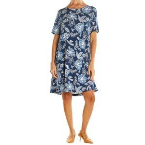 LOFT Blue Tropical Print Shift Flowy Lounge Vacation Dress